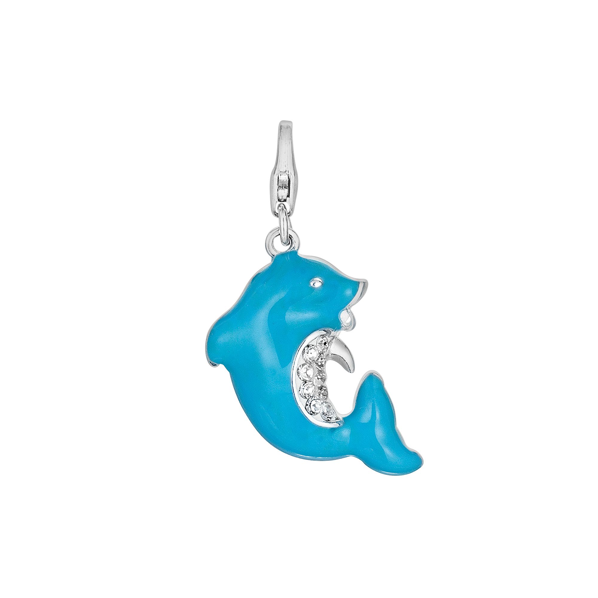 Sterling Silver Crystal Dolphin Charm, Womens, White