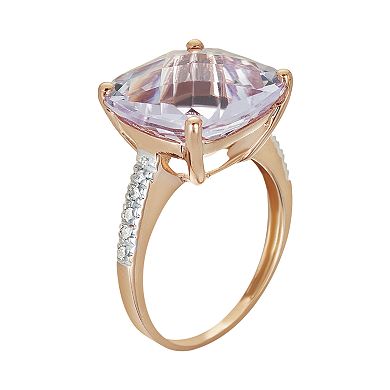 14k Rose Gold Pink Amethyst and Diamond Accent Ring