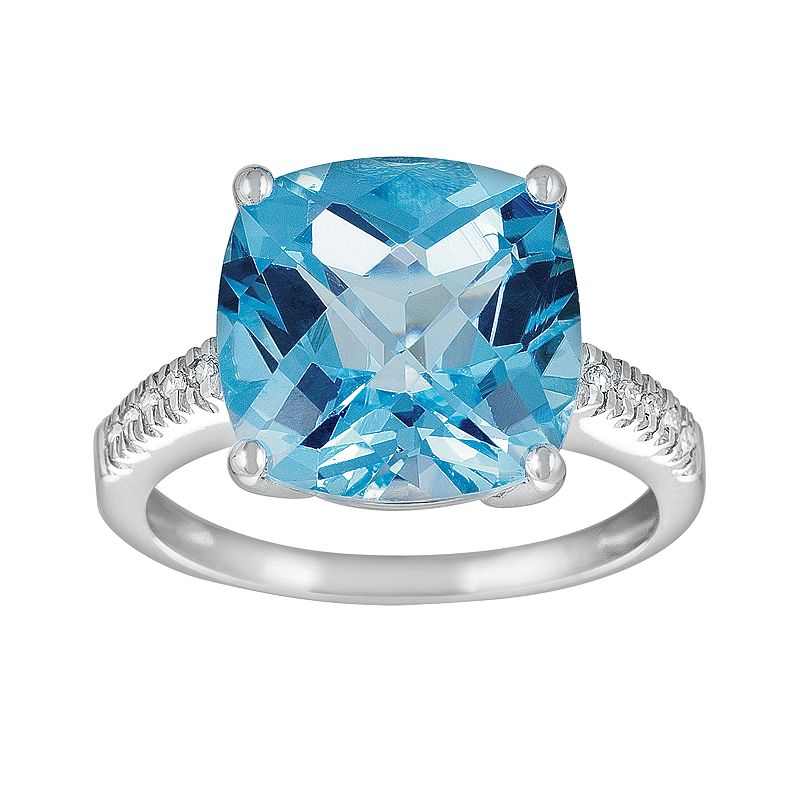 14k White Gold Blue Topaz and Diamond Accent Ring, Womens, Size: 6