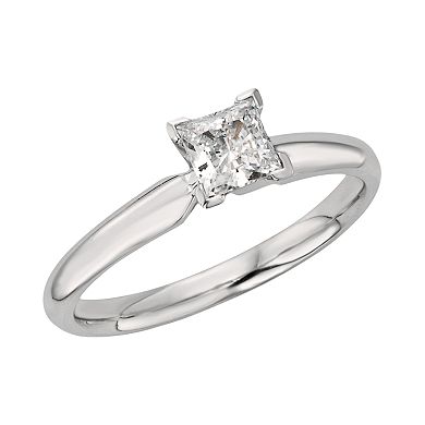 Princess-Cut IGL Certified Colorless Diamond Solitaire Engagement Ring in 18k White Gold (1/2 ct. T.W.)