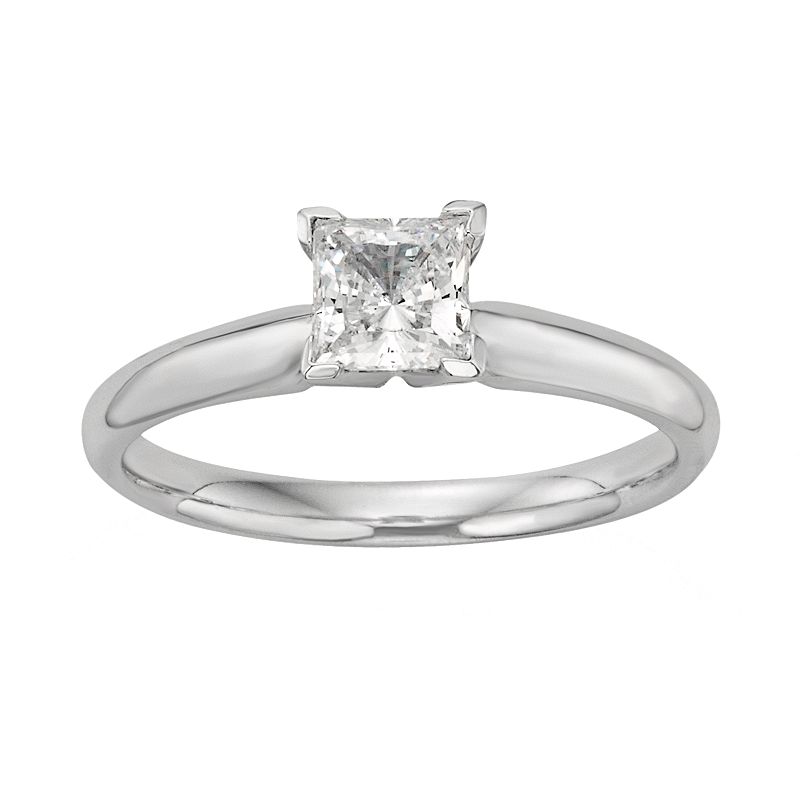 Princess-Cut IGL Certified Diamond Solitaire Engagement Ring in 18k White G