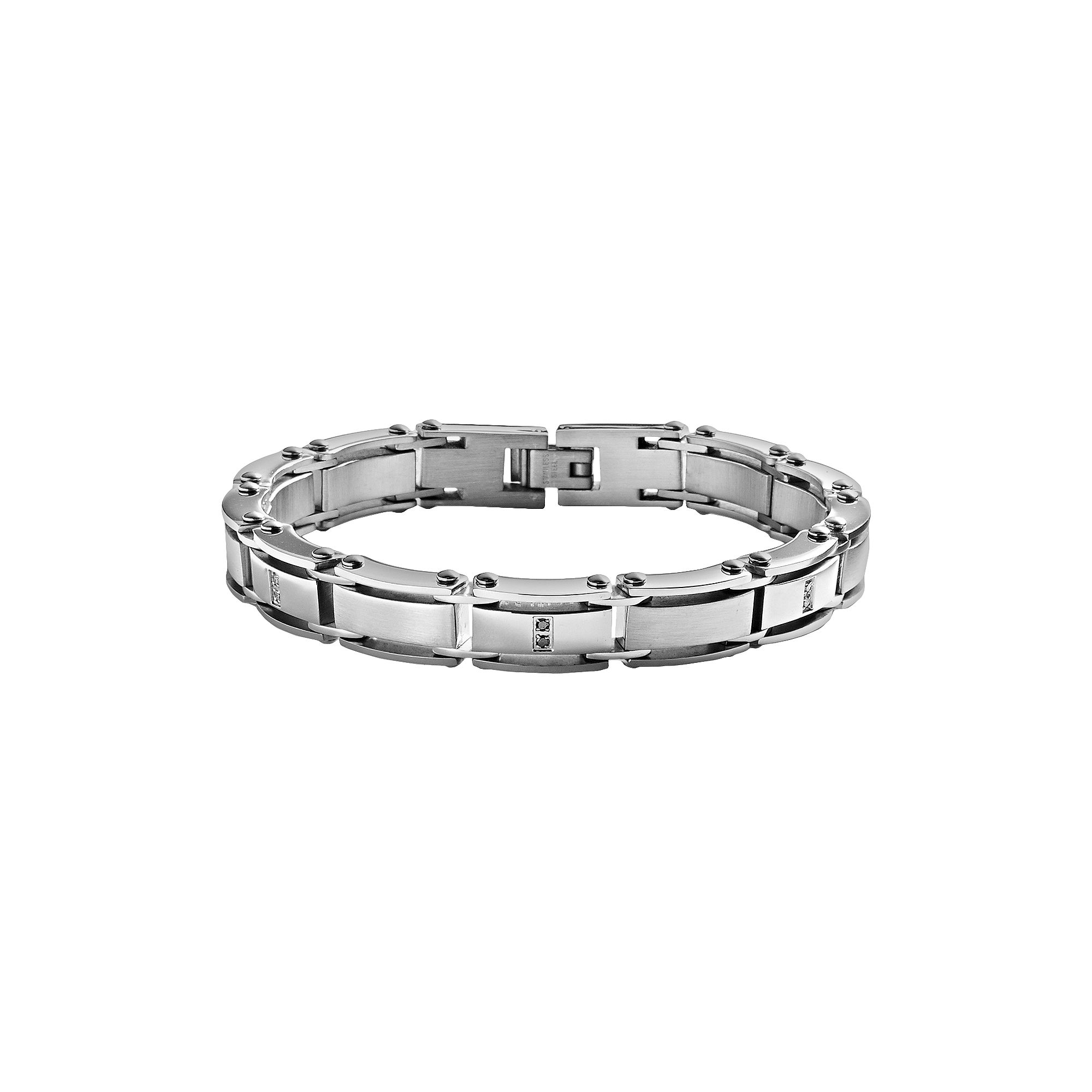 Stainless Steel 1/10-ct. T.W. Black Diamond Bracelet - Men, Mens, Size: 8