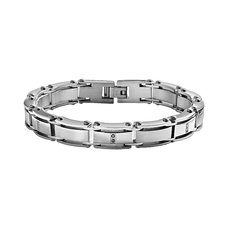 Stainless Steel 1/10-ct. T.W. Black Diamond Bracelet - Men, Mens, Size: 8
