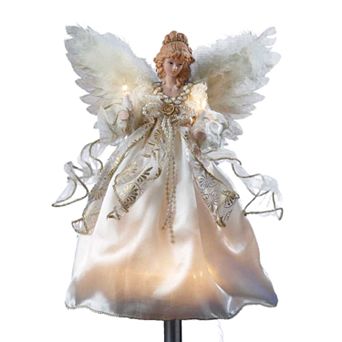 Kurt Adler Ivory Angel Feather Wing Pre-Lit Tree Topper