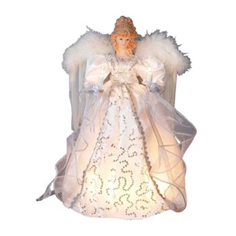 Kurt Adler White Angel Feather Wing Pre-Lit Tree Topper