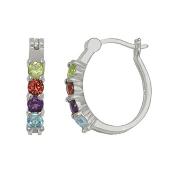 Classic Treasures Silver-Plated Gemstone Oval Hoop Earrings