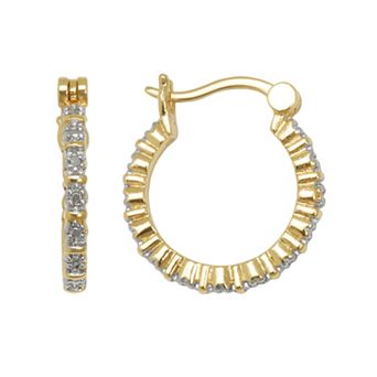18k Gold Over Brass and Silver-Plated Diamond Accent Hoop Earrings