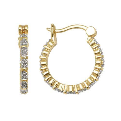 18k Gold Over Brass & SilverPlated Diamond Accent Hoop Earrings