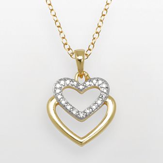 18k Gold Over Brass and Silver-Plated Diamond Accent Heart Pendant