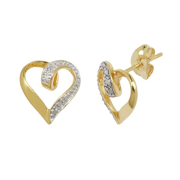 18k Gold Over Bronze and Silver-Plated Diamond Accent Heart Stud Earrings