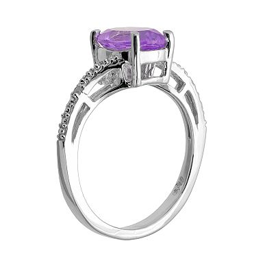 Gemminded Sterling Silver Amethyst and Diamond Accent Oval Ring
