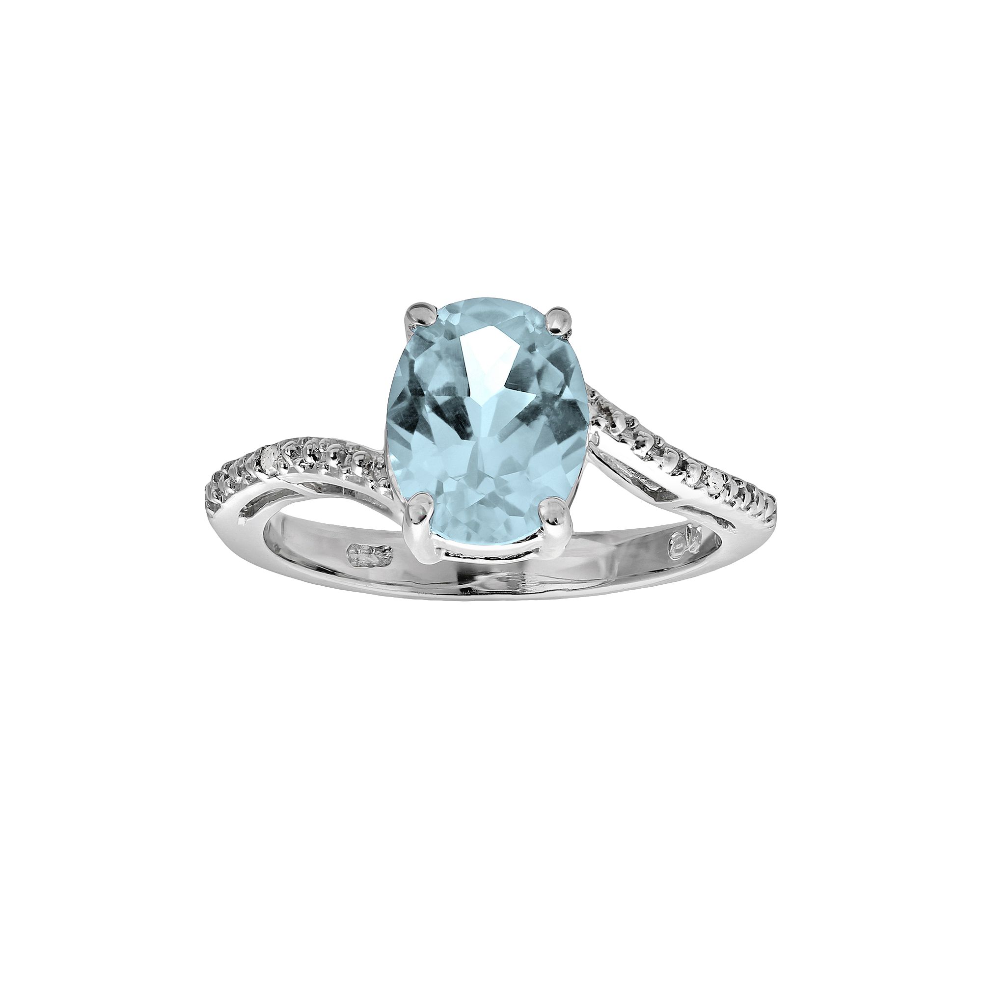Gemminded Sterling Silver Lab-Created Aquamarine and Diamond Accent Oval Ri