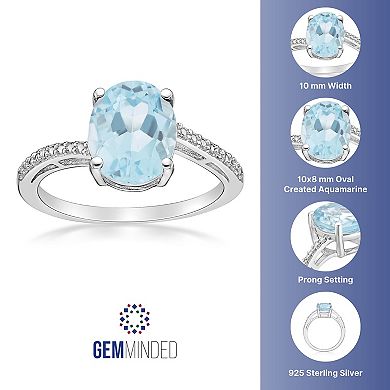 Gemminded Sterling Silver Lab-Created Aquamarine and Diamond Accent Oval Ring