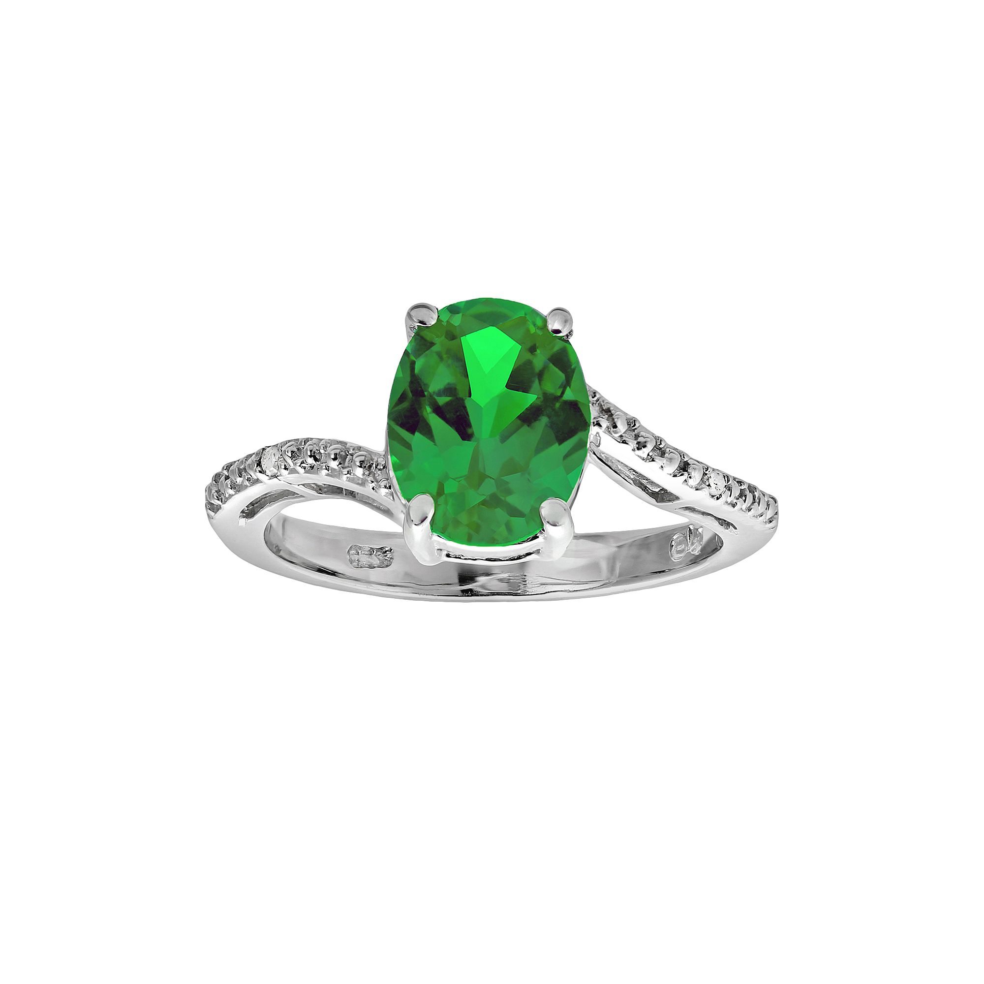 Gemminded Sterling Silver Lab-Created Emerald and Diamond Accent Oval Ring,