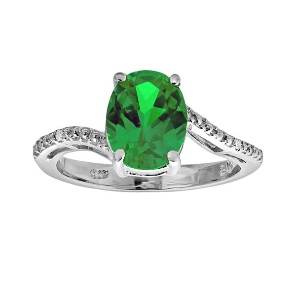 Gemminded Sterling Silver Lab-Created Emerald and Diamond Accent Oval Ring