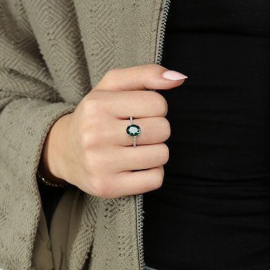 Gemminded Sterling Silver Lab-Created Emerald and Diamond Accent Oval Ring