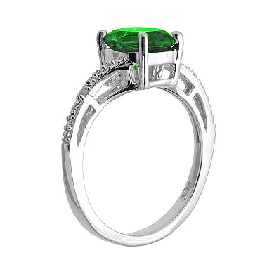 Gemminded Sterling Silver Lab-Created Emerald and Diamond Accent Oval Ring