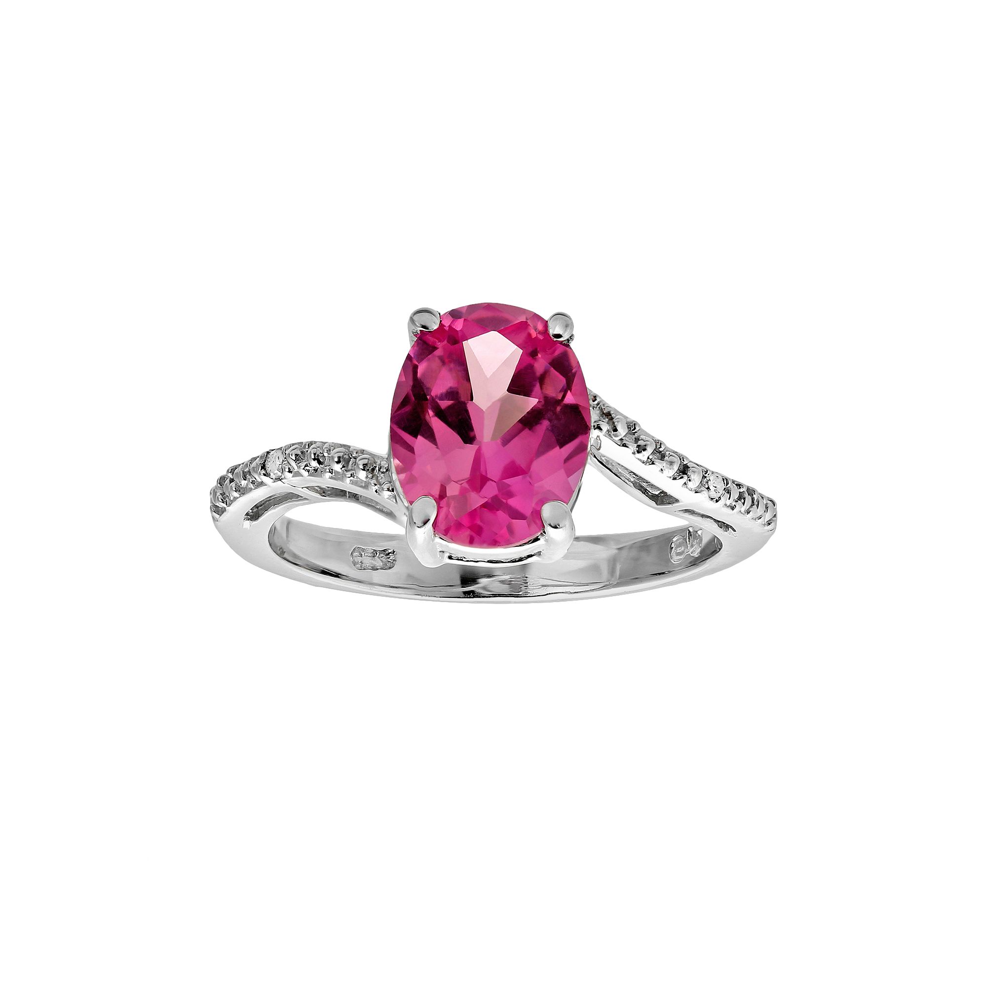 Gemminded Sterling Silver Lab-Created Pink Sapphire and Diamond Accent Oval