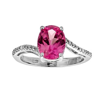 Gemminded Sterling Silver Lab-Created Pink Sapphire and Diamond Accent Oval Ring