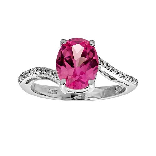 Sterling Silver LabCreated Pink Sapphire & Diamond Accent Oval Ring