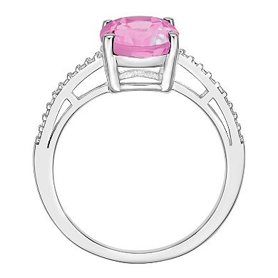 Gemminded Sterling Silver Lab-Created Pink Sapphire and Diamond Accent Oval Ring