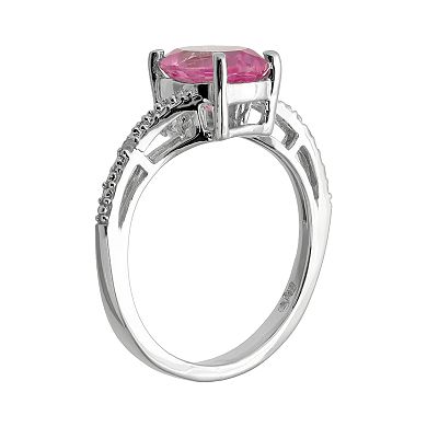 Gemminded Sterling Silver Lab-Created Pink Sapphire and Diamond Accent Oval Ring