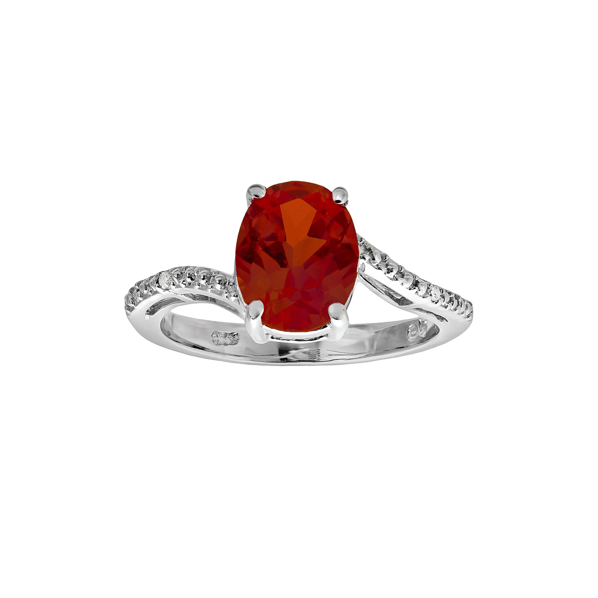 Gemminded Sterling Silver Lab-Created Ruby and Diamond Accent Oval Ring, Wo