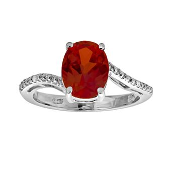 Gemminded Sterling Silver Lab-Created Ruby and Diamond Accent Oval Ring