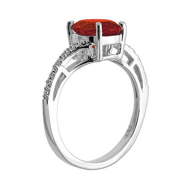 Gemminded Sterling Silver Lab-Created Ruby and Diamond Accent Oval Ring