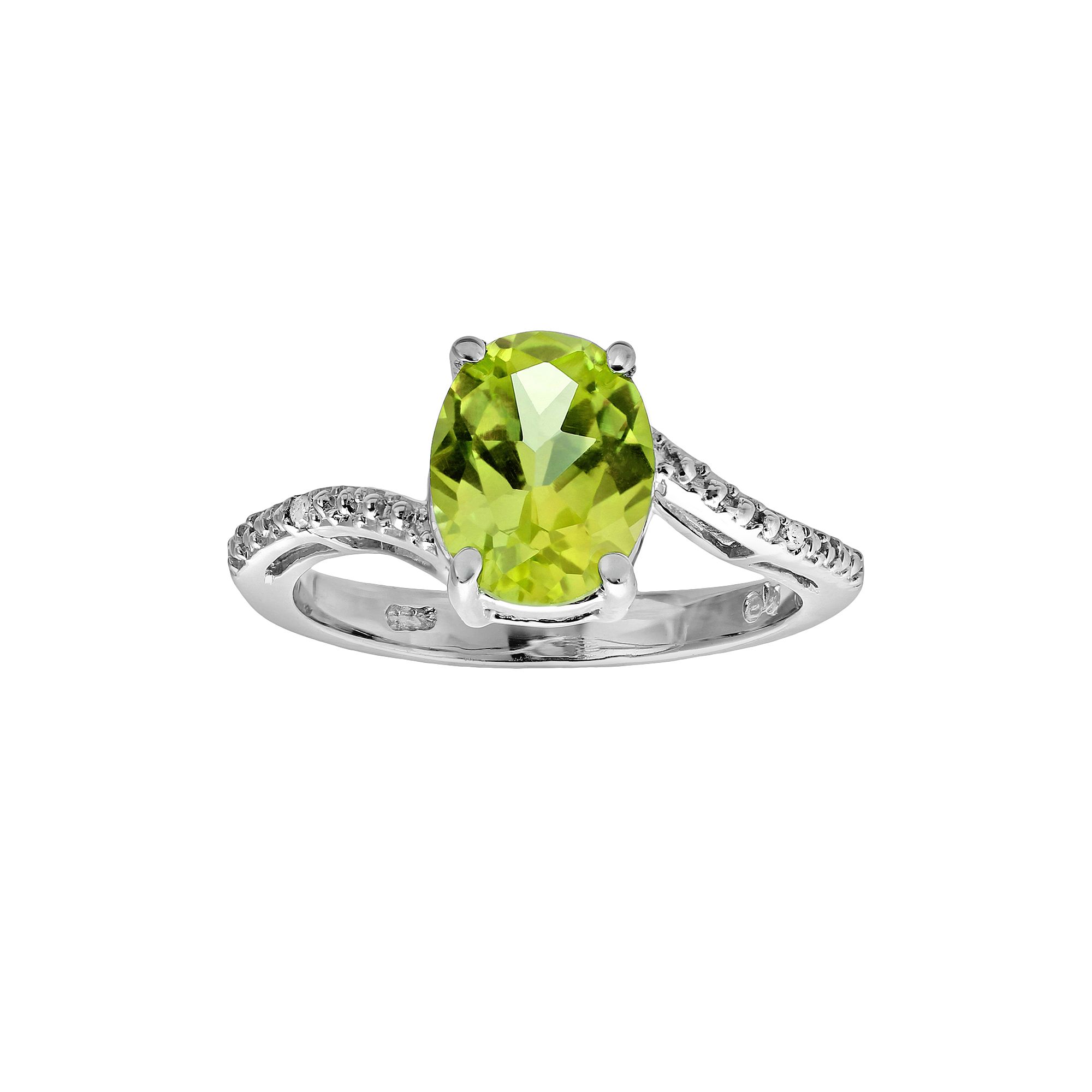 Gemminded Sterling Silver Peridot and Diamond Accent Oval Ring, Womens, Si