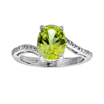 Gemminded Sterling Silver Peridot and Diamond Accent Oval Ring