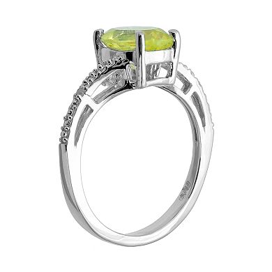 Gemminded Sterling Silver Peridot and Diamond Accent Oval Ring
