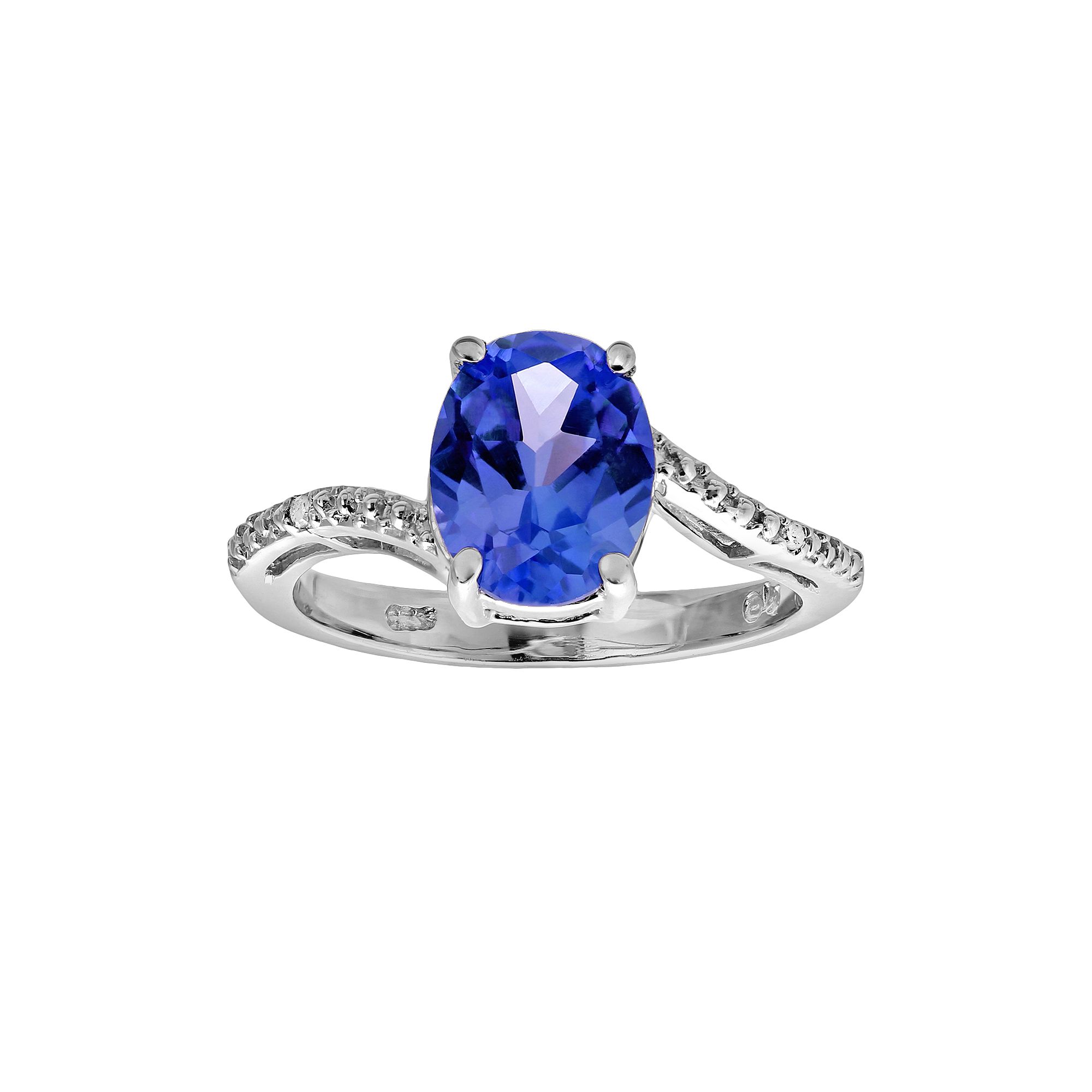 Gemminded Sterling Silver Lab-Created Sapphire and Diamond Accent Oval Ring