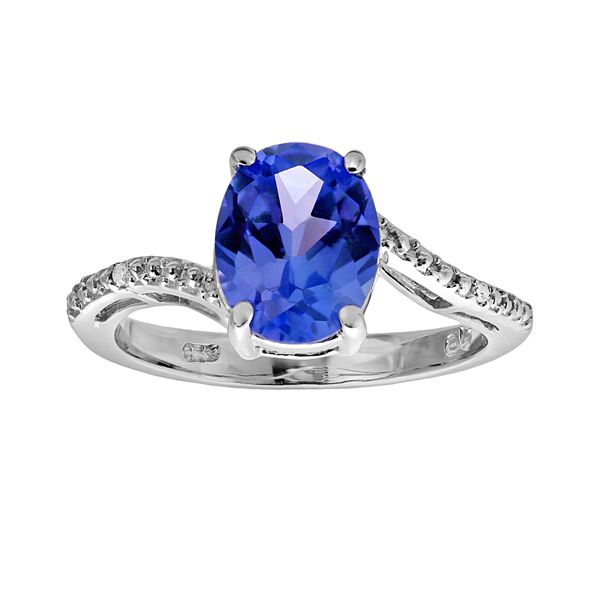 Gemminded Sterling Silver Lab-Created Sapphire and Diamond Accent Oval Ring