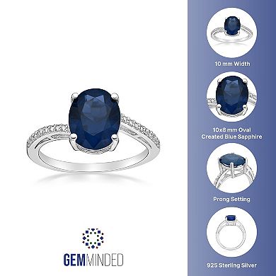 Gemminded Sterling Silver Lab-Created Sapphire and Diamond Accent Oval Ring