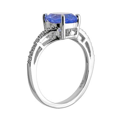 Gemminded Sterling Silver Lab-Created Sapphire and Diamond Accent Oval Ring