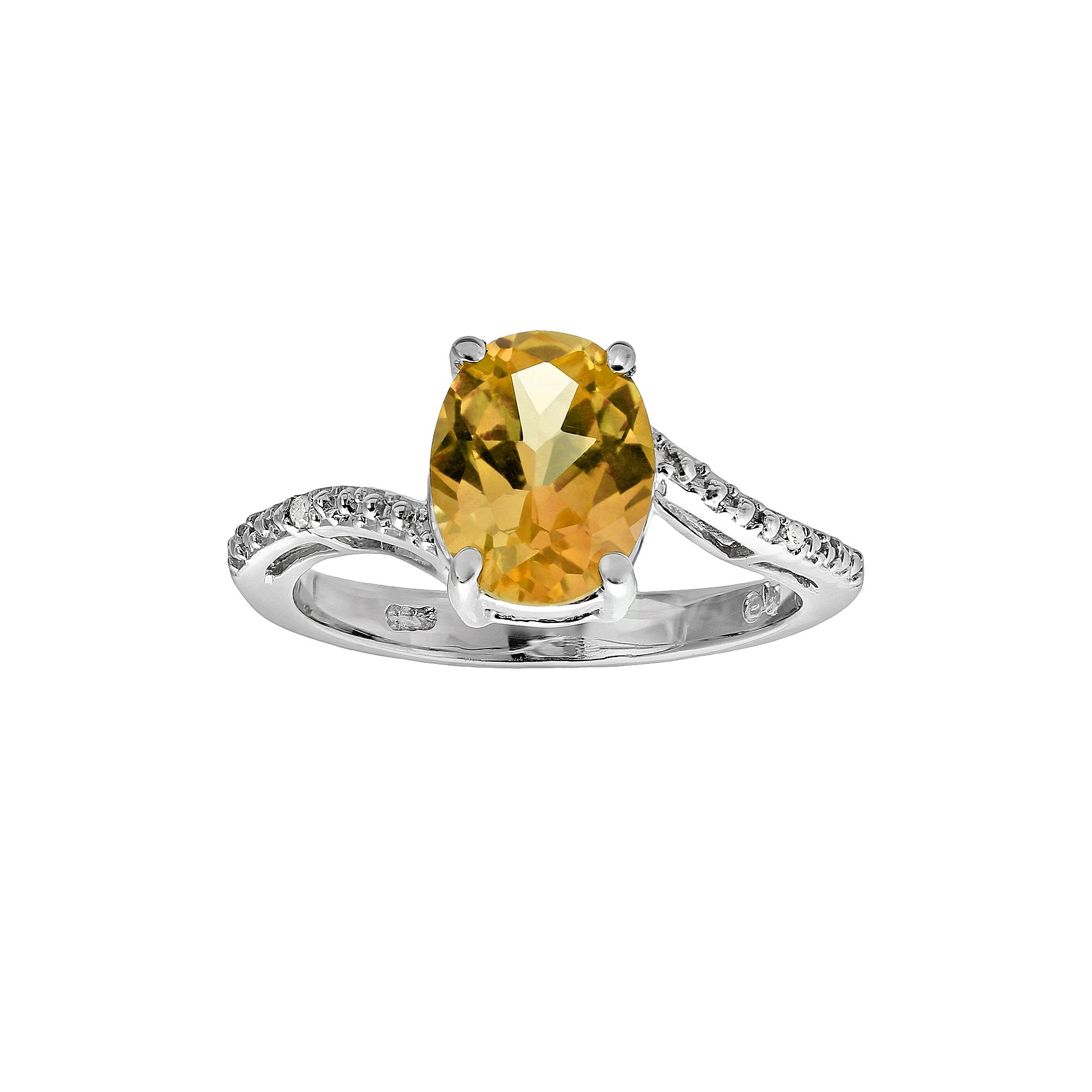 Gemminded Sterling Silver Citrine and Diamond Accent Oval Ring, Womens, Si