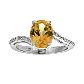 Gemminded Sterling Silver Citrine and Diamond Accent Oval Ring