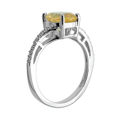 Gemminded Sterling Silver Citrine and Diamond Accent Oval Ring