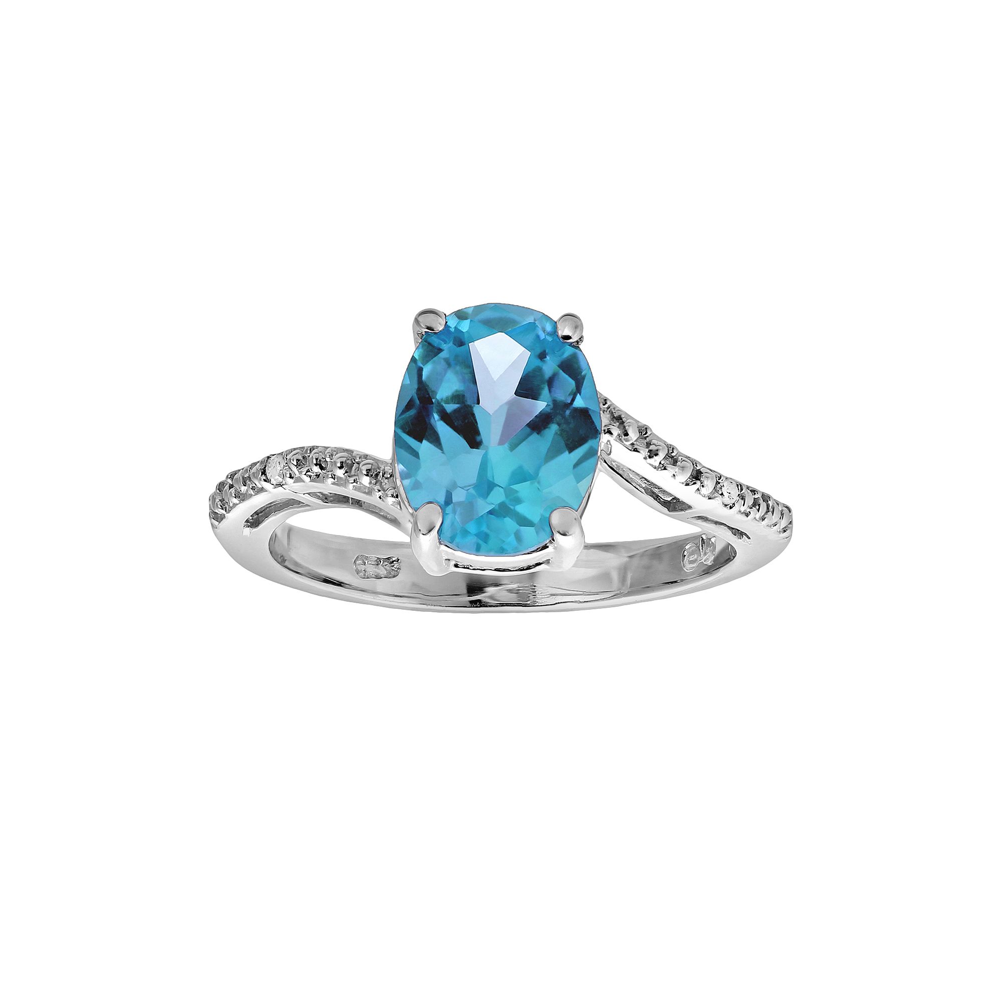 Gemminded Sterling Silver Blue Topaz and Diamond Accent Oval Ring, Womens,