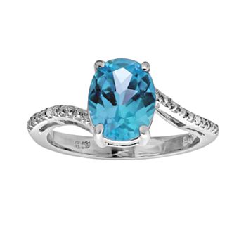 Sterling Silver Blue Topaz & Diamond Accent Oval Ring