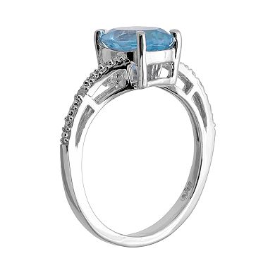 Gemminded Sterling Silver Blue Topaz and Diamond Accent Oval Ring