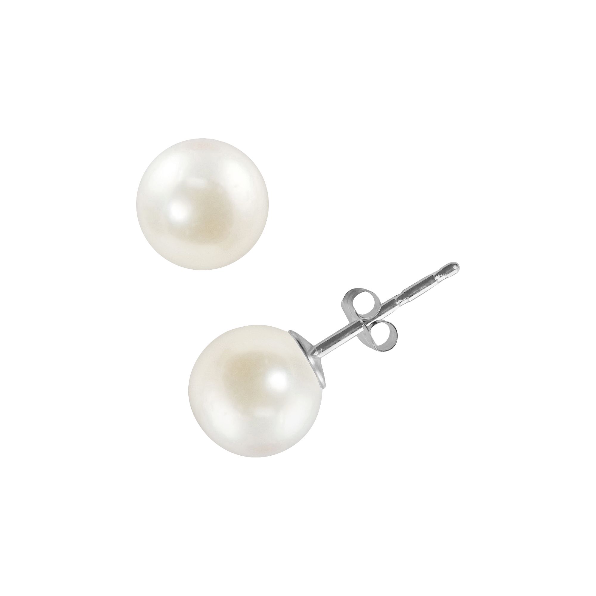14k White Gold Akoya Cultured Pearl Stud Earrings, Womens