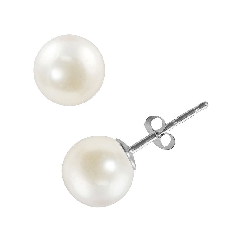 14k White Gold Akoya Cultured Pearl Stud Earrings, Womens