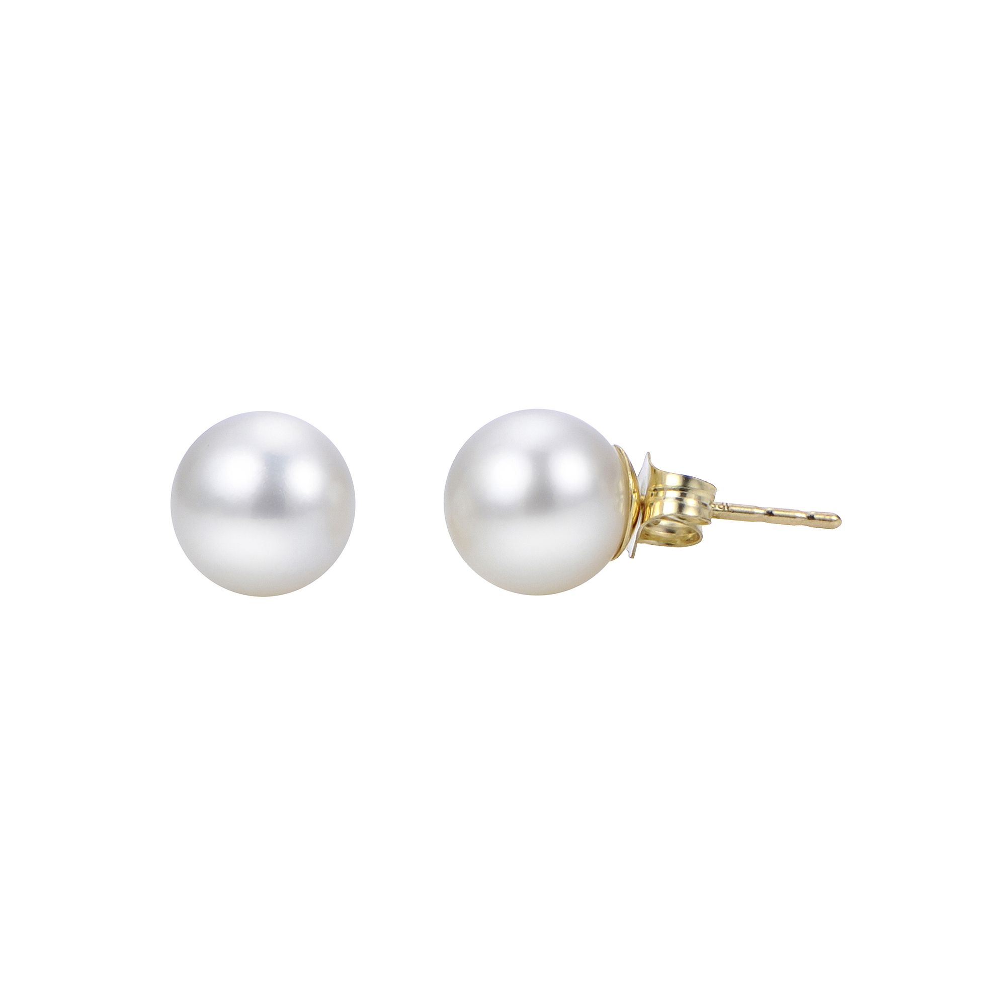14k Gold Akoya Cultured Pearl Stud Earrings, Womens, White
