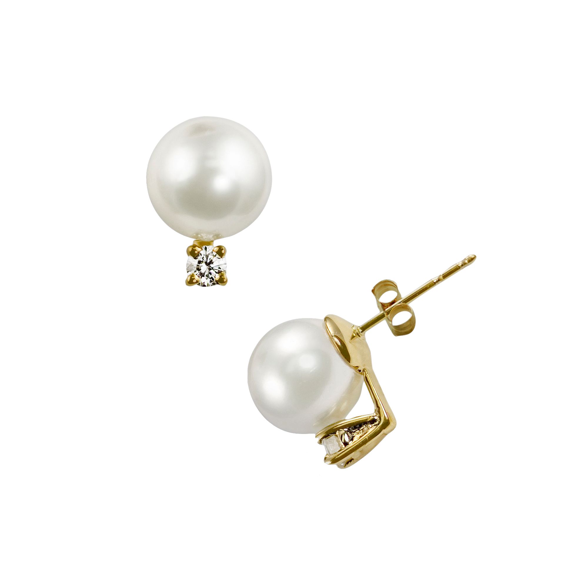 14k Gold Akoya Cultured Pearl and Diamond Accent Stud Earrings, Womens, Wh