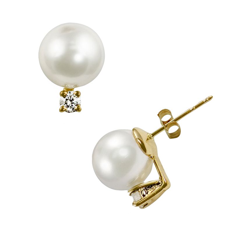 14k Gold Akoya Cultured Pearl and Diamond Accent Stud Earrings, Womens, Wh