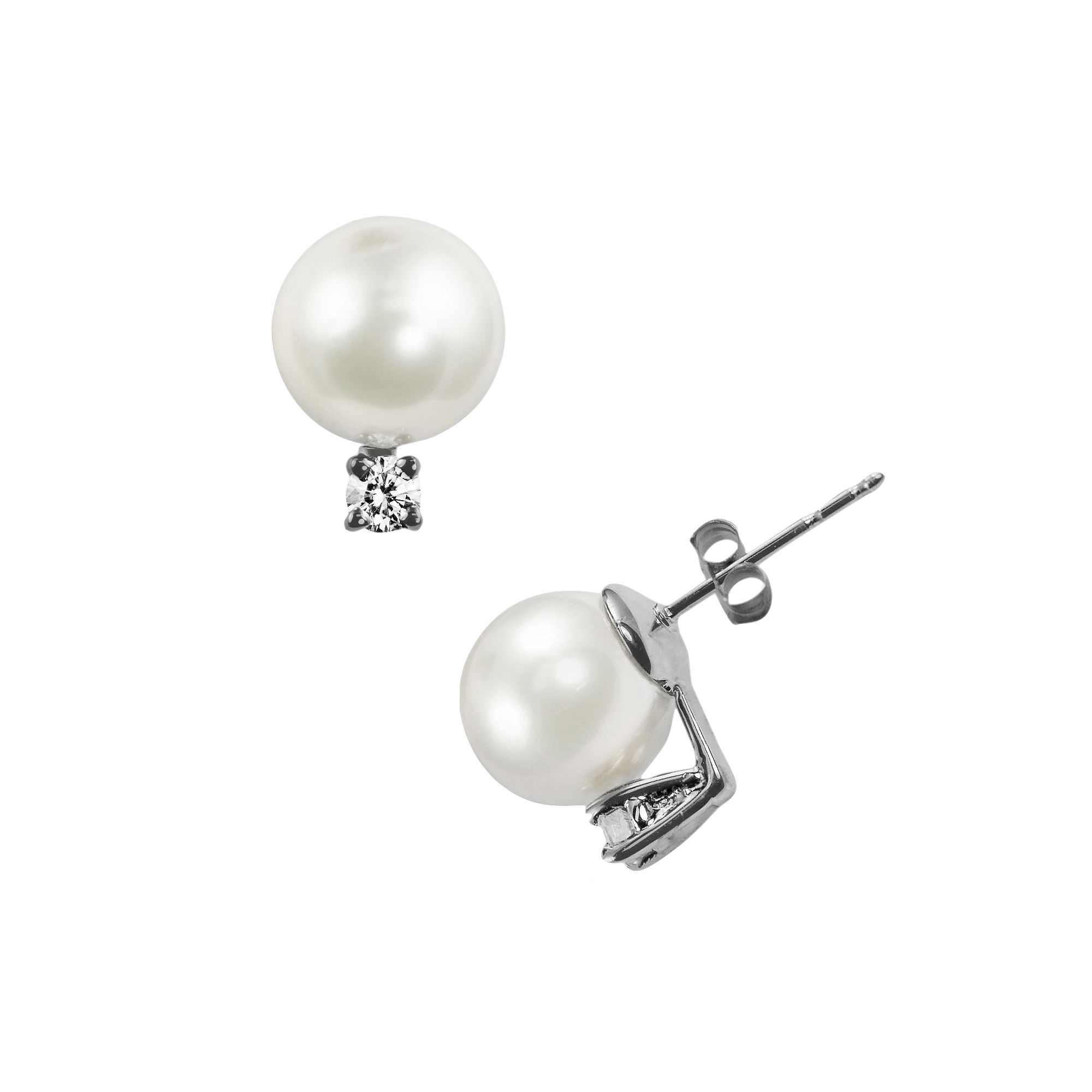 14k White Gold Akoya Cultured Pearl and Diamond Accent Stud Earrings, Women