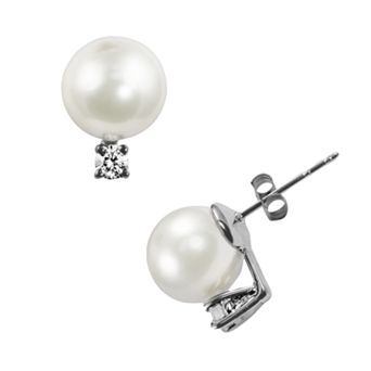 PearLustre by Imperial 14k White Gold Akoya Cultured Pearl and Diamond Accent Stud Earrings