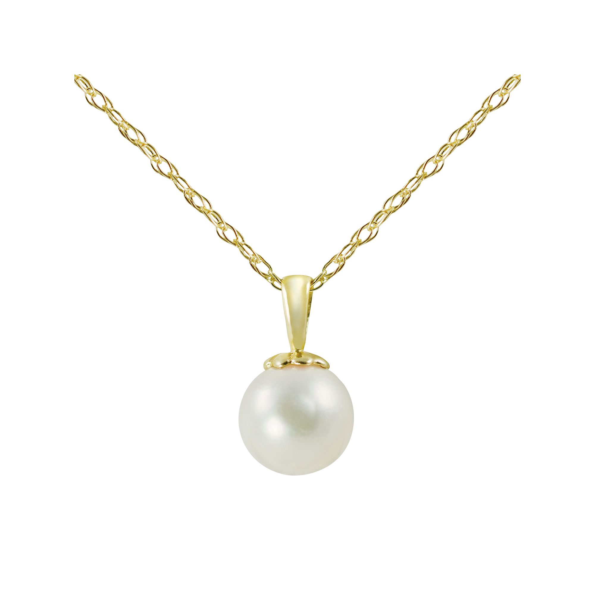 14k Gold Akoya Cultured Pearl Solitaire Necklace, Womens, Size: 18, Whi
